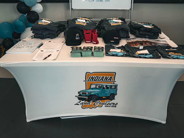 Swag table for Land Cruiser 250-series reveal event at Ed Martin Toyota